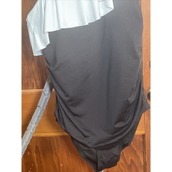 Tempt Me Womens Large Black Swimsuit One Piece One Shoulder Ruffle Black White - Picture 5 of 7